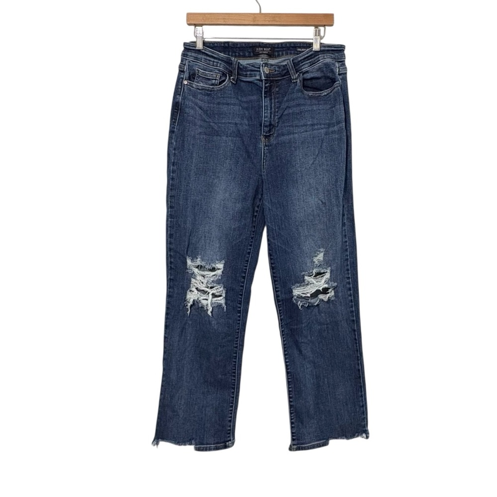 Judy Blue Size 15 Straight Fit Dark Wash Distressed Jeans Relaxed Baggy Boho